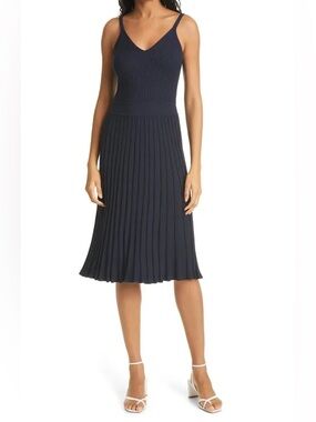 MILLY • navy pleated sleeveless dress - P XS tank dress midi